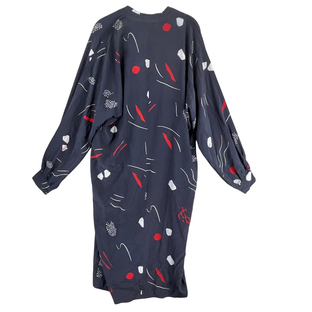 J. Tiktiner Shirt Dress Women 14 Navy Blue Excellent Vintage Abstract French - Picture 2 of 5